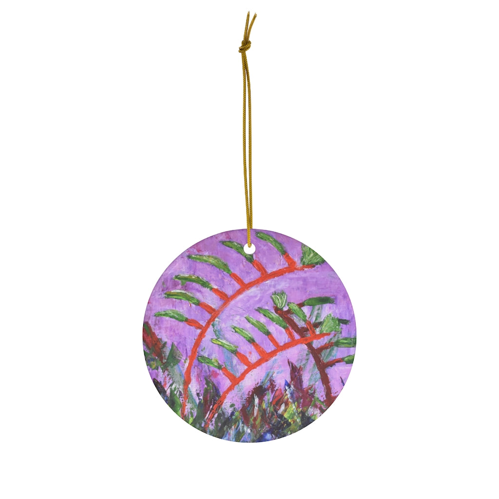 Original artwork front, description on back. Thick high-quality porcelain. 7cm diameter. Comes w/ ribbon by Kerry Sandhu Art