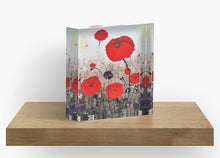 Load image into Gallery viewer, Original painting of red poppies with an abstract background on a 10 x 10cm acrylic photographic block
