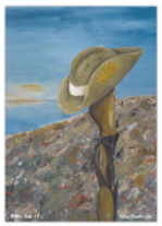 Load image into Gallery viewer, Original painting of a Digger&#39;s slouch hat resting on a gun with an ANZAC inspired Crest posters available in two sizes
