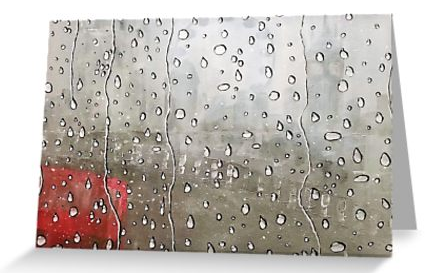 Original painting looking through a window with raindrops on it to a misty London skyline blank card