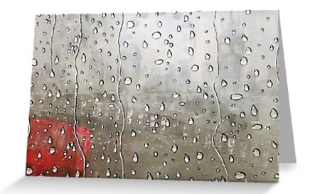 Original painting looking through a window with raindrop in it to a misty London skyline blank card