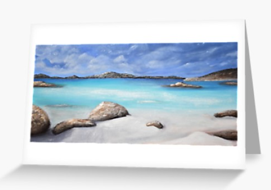Original painting of a tranquil ocean/ beach scene in Denmark in the South West of Western Australia on a blank card