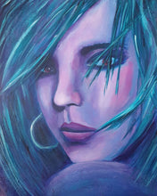 Load image into Gallery viewer, Original close up portrait painting of a sassy female in bold colours
