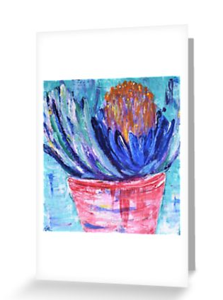 Original painting of a banksia plant on a pot on a blank card