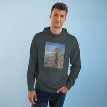 Load image into Gallery viewer, Original painting of a Digger&#39;s slouch hat resting on a gun with an ANZAC inspired Crest on the front od a pullover hoodie and available in various colours
