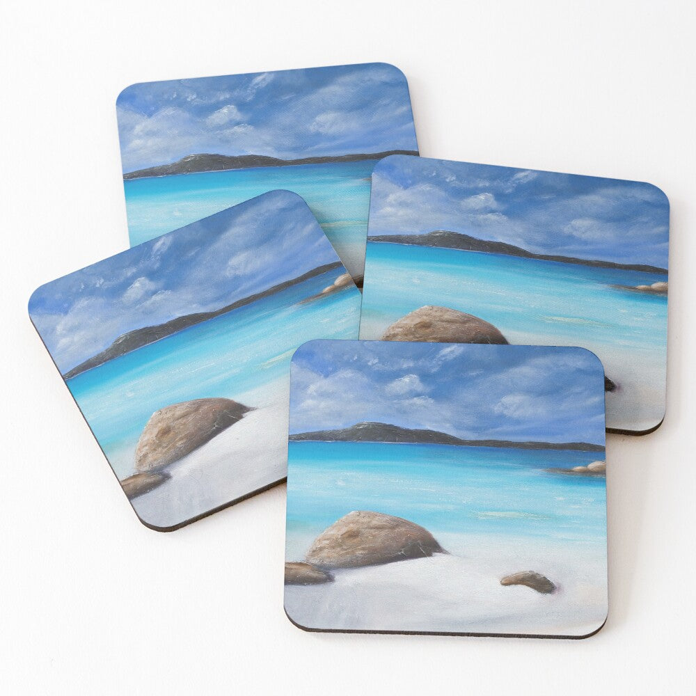 Original painting of a tranquil ocean/ beach scene in Denmark in the South West of Western Australia on cork backed coasters