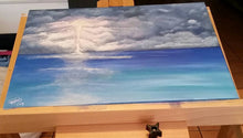 Load image into Gallery viewer, Original painting of lightning cracking over a calm ocean by Kerry Sandhu Art

