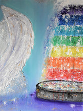 Load image into Gallery viewer, original artwork of white angel wings next to a chakra fountain
