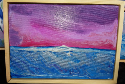 Original fluid artwork of a sunset over the ocean by Kerry Sandhu Art