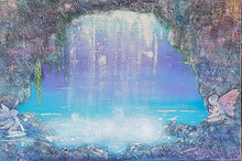 Load image into Gallery viewer, Original painting of a fairies behind a waterfall
