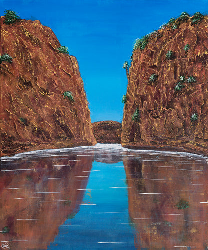 Original painting of Horizontal Falls in the North West of Western Australia and it's reflection in the water by Kerry Sandhu Art