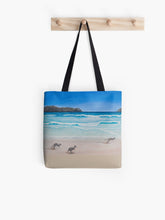 Load image into Gallery viewer,  Original painiting of kangaroos on Lucky Bay beach in Esperance, Western Australia on a 41 x 41cm tote bag
