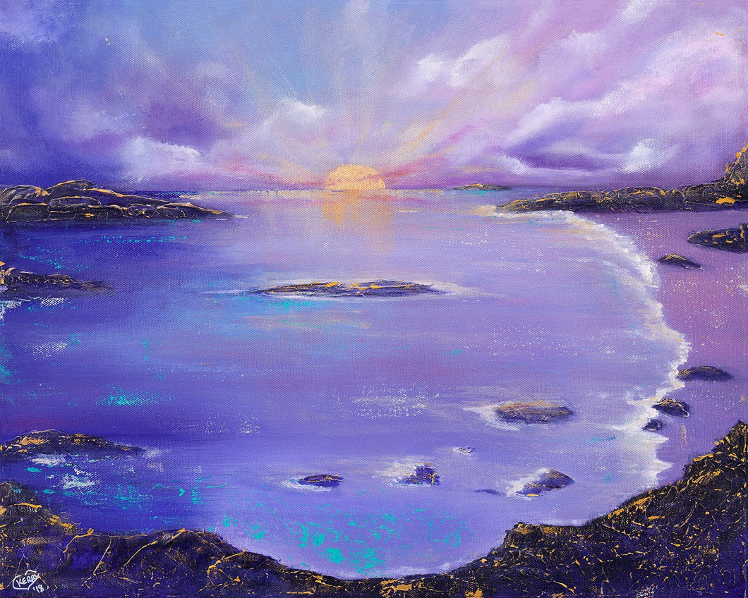 Original painting of a purple sunset over the ocean by Kerry Sandhu Art
