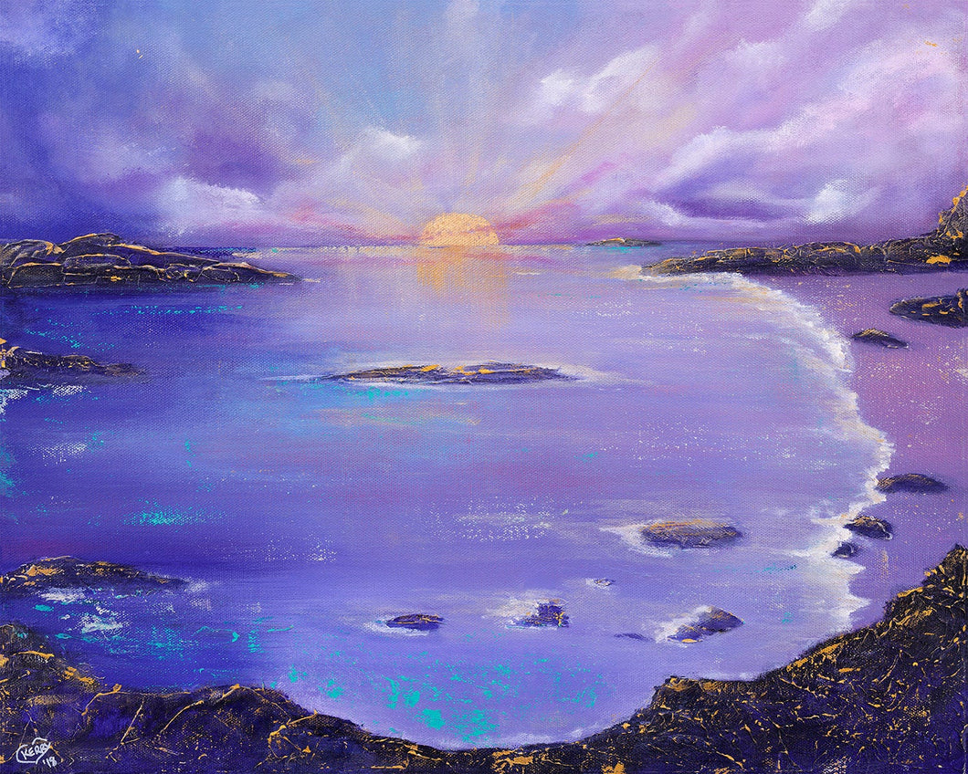 Original painting of a purple sunset over the ocean
