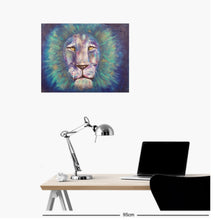 Load image into Gallery viewer, Original painting of a bold coloured lion head close up by Kerry Sandhu Art
