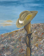 Load image into Gallery viewer, Original painting of a Digger&#39;s slouch hat resting on a gun with an ANZAC inspired Crest
