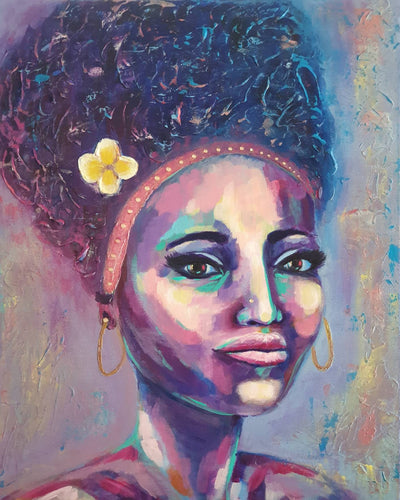 Original portrait painting of an African American woman in bold colours by Kerry Sandhu Art