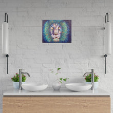 Load image into Gallery viewer, Original painting of a bold coloured lion head close up by Kerry Sandhu Art

