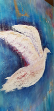 Load image into Gallery viewer, Original painting of a white bird with a blue abstract background by Kerry Sandhu Art

