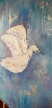 Load image into Gallery viewer, Original painting of a white bird with a blue abstract background by Kerry Sandhu Art

