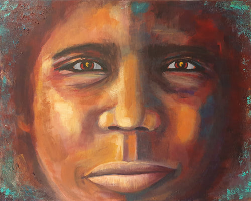 Original artwork of a closeup portrait of an aboriginal woman by Kerry Sandhu Art