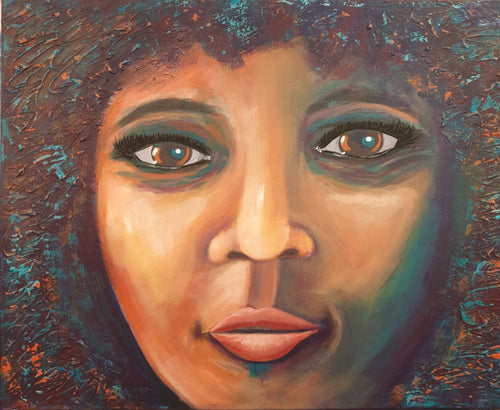 Original close-up portrait painting of an African American woman by Kerry Sandhu Art