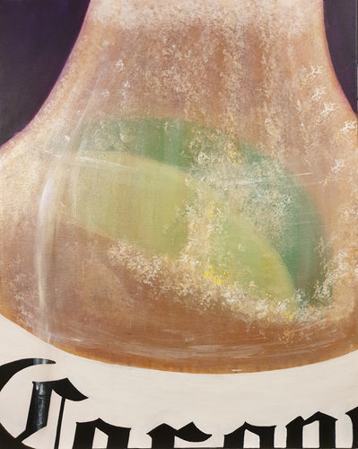 Original painting of a slice of lime in a corona beer bottle by Kerry Sandhu Art