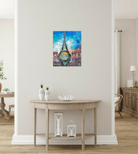 Load image into Gallery viewer, Original impressionistic painting of the Eiffel Tower and it&#39;s reflection in water by Kerry Sandhu Art

