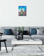 Load image into Gallery viewer, Original impressionistic painting of the Eiffel Tower and it&#39;s reflection in water by Kerry Sandhu Art
