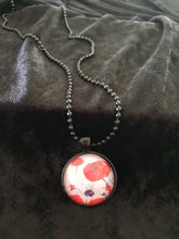 Load image into Gallery viewer, 25mm Black Pendant &amp; Chain - Original painting of red poppies with an abstract background
