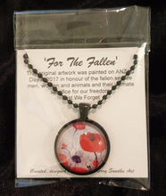 Load image into Gallery viewer, 25mm Black Pendant &amp; Chain - Original painting of red poppies with an abstract background
