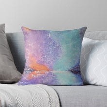 Load image into Gallery viewer, Original painting of a colouful sunset reflected on the water with a bright soul star on a 40 x 40cm cushion cover
