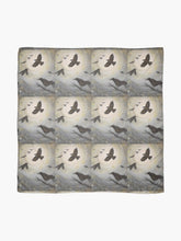 Load image into Gallery viewer, Original painting of a murder of crows flying and perched on a large square 140 x 140cm scarf / wrap / shawl
