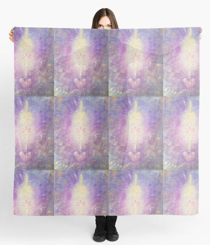 Original painting of a unalome power symbol in gold leaf on an abstract background on a large square 140 x 140 scarf / wrap / shawl