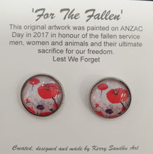 Load image into Gallery viewer, For The Fallen - 16mm STUD EARRINGS - Designed from original ANZAC Day artwork - red poppies
