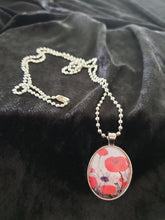 Load image into Gallery viewer, 30 x 40mm Oval Pendant &amp; Chain - Original painting of red poppies with an abstract background
