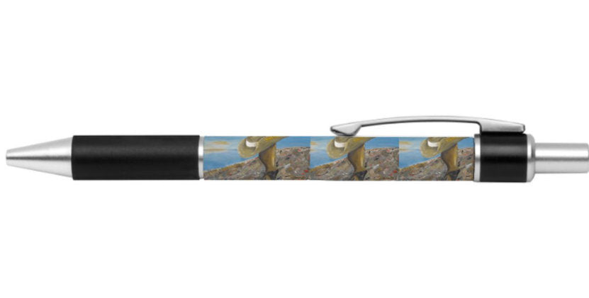 Original painting of a Digger's slouch hat resting on a gun with an ANZAC inspired Crest on a black ink ball point pen