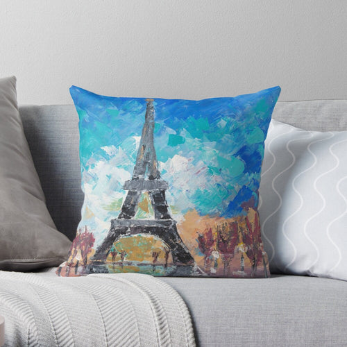 Original impressionistic painting of the Eiffel Tower on a 40 x 40cm cushion cover
