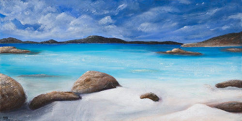 Original painting of a tranquil ocean/ beach scene in Denmark in the South West of Western Australia by Kerry Sandhu Art