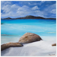 Load image into Gallery viewer, Painting of a tranquil ocean/ beach scene in Denmark, South West Western Australia aluminium print available in various sizes
