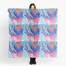 Load image into Gallery viewer, Original painting of a banksia plant on a pot on a large square 140 x 140cm scarf / wrap / shawl
