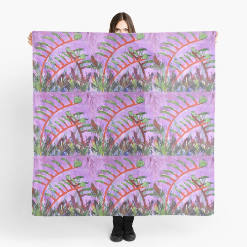 Original painting of kangaroo paw plants on a large square 140 x 140cm scarf / wrap / shawl