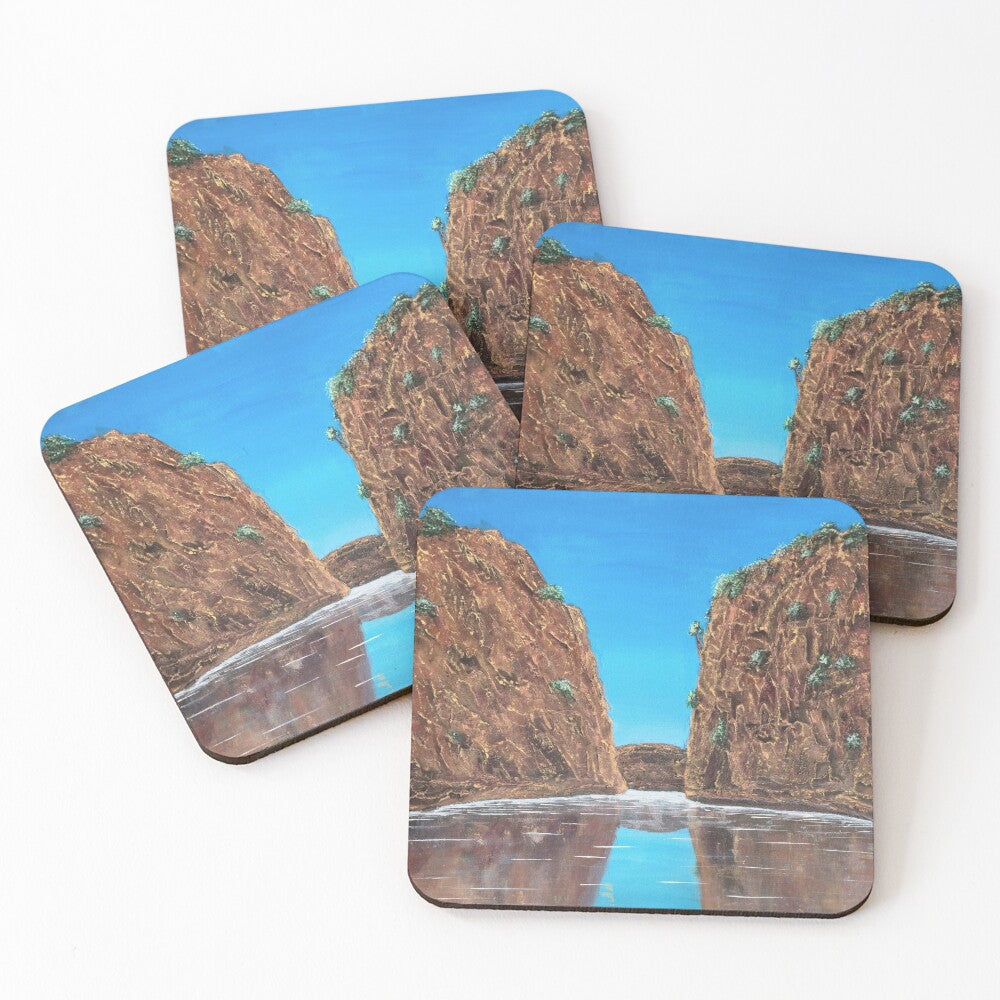 Original painting of Horizontal Falls in the North West of Western Australia and it's reflection in the water on cork backed coasters