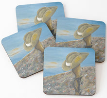 Load image into Gallery viewer, Original painting of a Digger&#39;s slouch hat resting on a gun with an ANZAC inspired Crest on cork backed coasters
