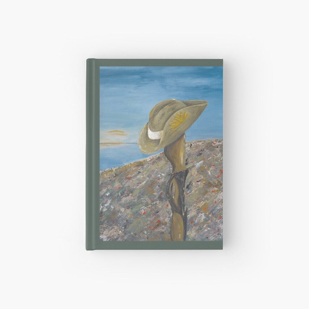 Original painting of a Digger's slouch hat resting on a gun with an ANZAC inspired Crest on a hardback journal