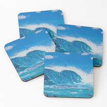 Load image into Gallery viewer, Original painting of a crashing wave over a reef on cork backed coasters
