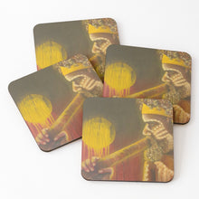 Load image into Gallery viewer, Original painting of an Aboriginal man playing the didgeridoo  on cork backed coasters
